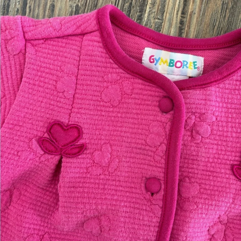 Gymboree Rainbow Tag Pink Cardigan Sweater Girls X-Small Heart Flowers Vtg